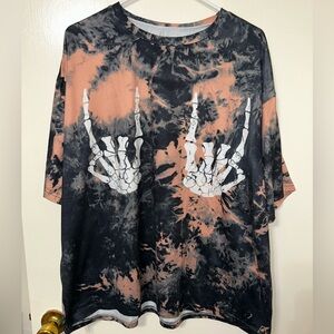 SHEIN Black and Orange Tie-Dye Skeleton Tee